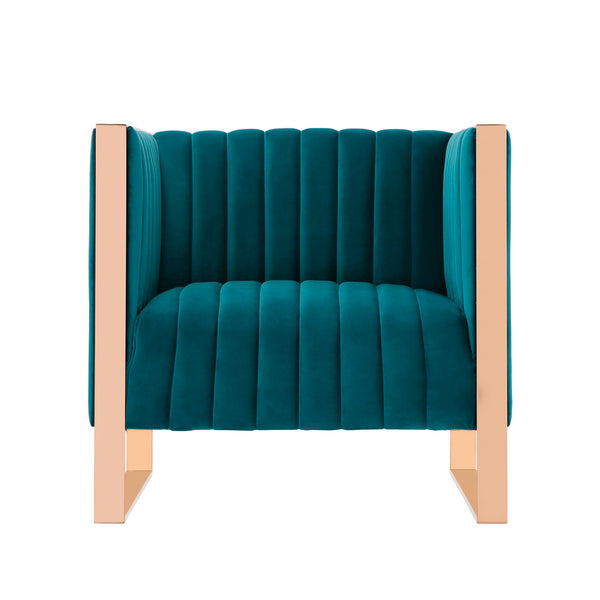English Elm Trillium Velvet Lounge Chair with Gold Stainless Steel Frame, Plush High-Density Foam, No Assembly Required Teal B365P398014