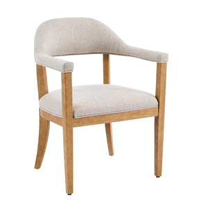 English Elm Wood Frame Upholstered Dining Chairs Set of 2 Curved Back Rubberwood Armrest Seating Beige,Natural N768P389407N
