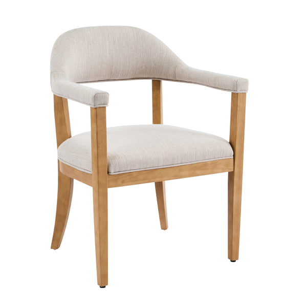 English Elm Wood Frame Upholstered Dining Chairs Set of 2 Curved Back Rubberwood Armrest Seating Beige,Natural N768P389407N