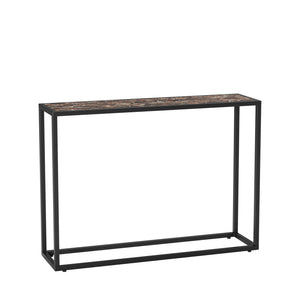 English Elm Narrow industrial console table with marble-edge wrap, space-saving foyer shelf, sturdy metal frame W578P357536