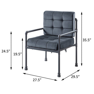 English Elm Grey Water-Pipe Accent Chair with Memory Foam Velvet Cushion, Sandy Grey Finish, Industrial Chic Elegance B062P185736