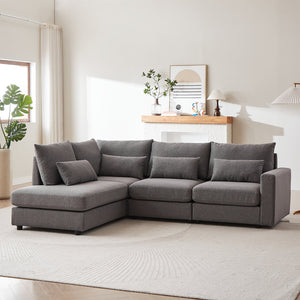 English Elm MH100.2" Sofa Convertible L-Shaped Linen Sectional with Movable Ottoman 5 Cushions 4 Lumbar Pillows Grey W1193S00139