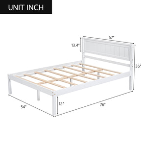 English Elm Platform Full Bed Frame with Headboard — Rustic-Modern Pine & MDF Slatted Support, No Box Spring Needed, Sturdy White WF212812AAK