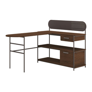 English Elm L-Shaped Desk In Warm Brown Finish - Versatile, Stylish Workspace With Smart Storage & Cable Management B356P367806