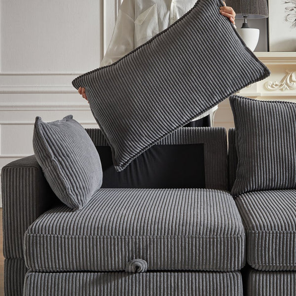 English Elm 113.5'' Modular Sectional Sofa with Storage Ottoman, Convertible U or L Shape Sleeper for 6 Seats Dark Gray W834S00252