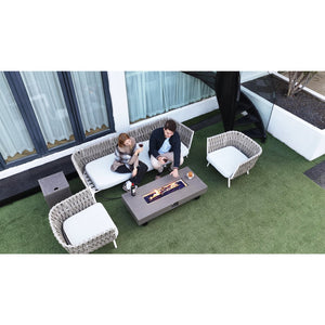English Elm 54 Inch Propane Fire Pit Table Rectangular 50000 Btu Patio Heater with Rain Cover W3131P415746