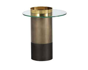 Sunpan Haru End Table - Stunning Contemporary Design with Gold and Brown Stainless Steel Base & Glass Top