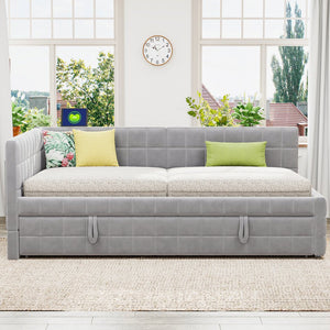 English Elm Full L-Shaped Upholstered Daybed with Pull-Out Twin Trundle, Built-In USB Ports, Modern Chic Design Gray SF000192AAE