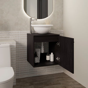 English Elm Clyde Wall-Mounted Floating 18" One-Door Vanity with Wessel Sink, Handle-Free Black Wengue Storage B070P337125