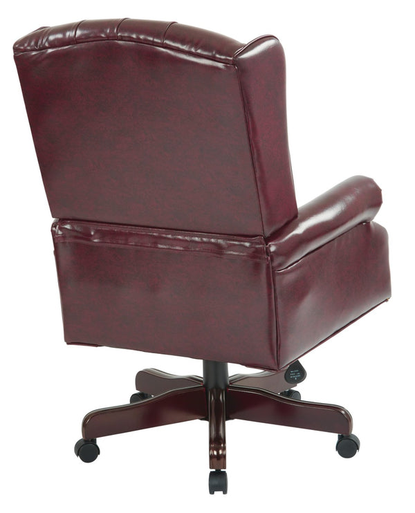 OSP Home Furnishings High Back Queen Anne Executive Chair Tufted Vinyl Upholstery with Lumbar Support TEX220-JT4