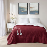 Serta Fleece to Sherpa Casual Heated Blanket ST54-0143 Burgundy