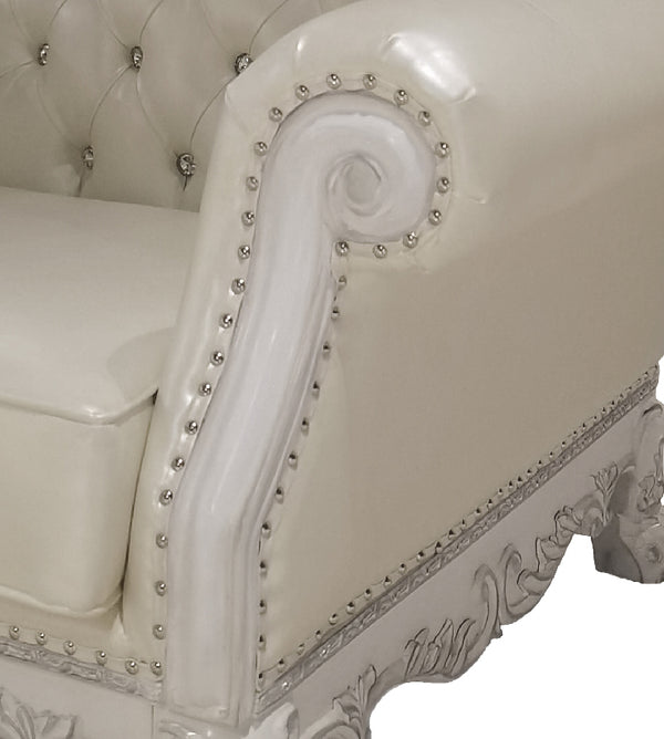 English Elm Dresden Tufted Faux Leather Accent Chair in Bone White with Pocket Coil Seat & 2 Plush Pillows B2726P285352