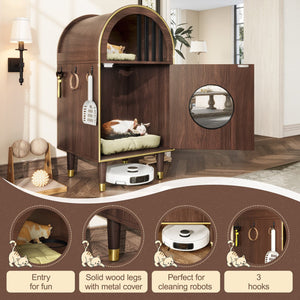 English Elm Cat Litter Box Enclosure Two Level Mdf Condo with Wood Grain Modern Espresso Finish N704P380552P
