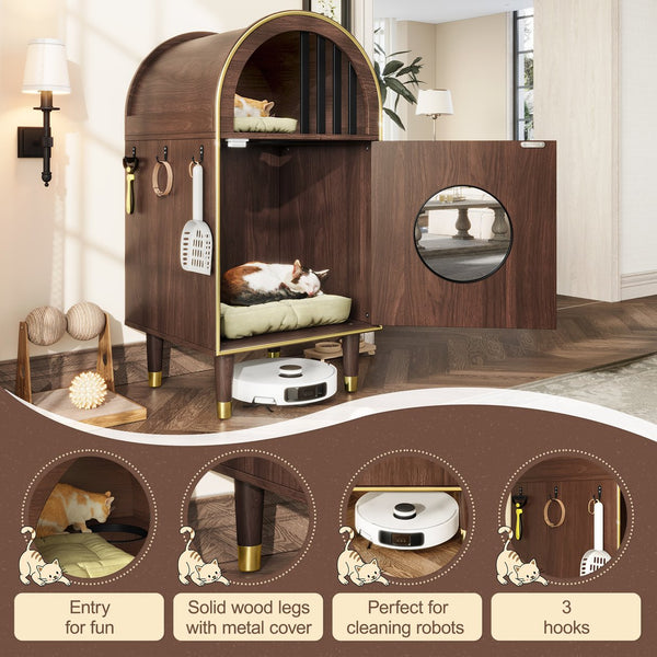 English Elm Cat Litter Box Enclosure Two Level Mdf Condo with Wood Grain Modern Espresso Finish N704P380552P