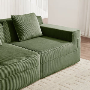English Elm Martha Armless Corduroy Sofa Deep Seat Lounge Design with Cloud Comfort Pillows Green W3041P353177