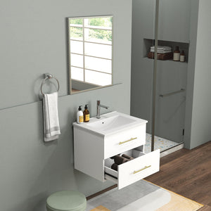 English Elm 24-Inch Wall-Mounted Bathroom Vanity & Mirror Set With Gold Handles, Space-Saving Design, Easy Install W3151S00039