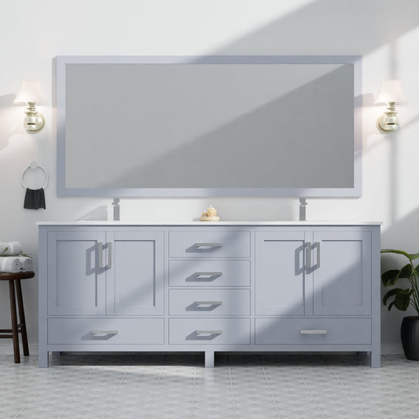 English Elm Dark Grey Double Bath Vanity 84" W With Cultured Marble Top - Elegant Storage & Soft-Close Design B2731P259154