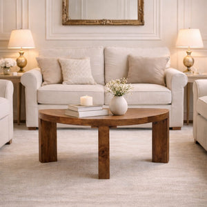 English Elm Solid Oak Half Moon Coffee Table Handcrafted Warm Grain Low Profile Living Room B182P490944