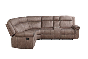 English Elm Dollum Two Tone Nubuck Manual Recliner Sectional Sofa with USB Port, Cupholder Console, Tufted Comfort Chocolate 69 L x 30 W x 26 H B2726S00125