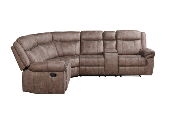 English Elm Dollum Two Tone Nubuck Manual Recliner Sectional Sofa with USB Port, Cupholder Console, Tufted Comfort Chocolate 69 L x 30 W x 26 H B2726S00125