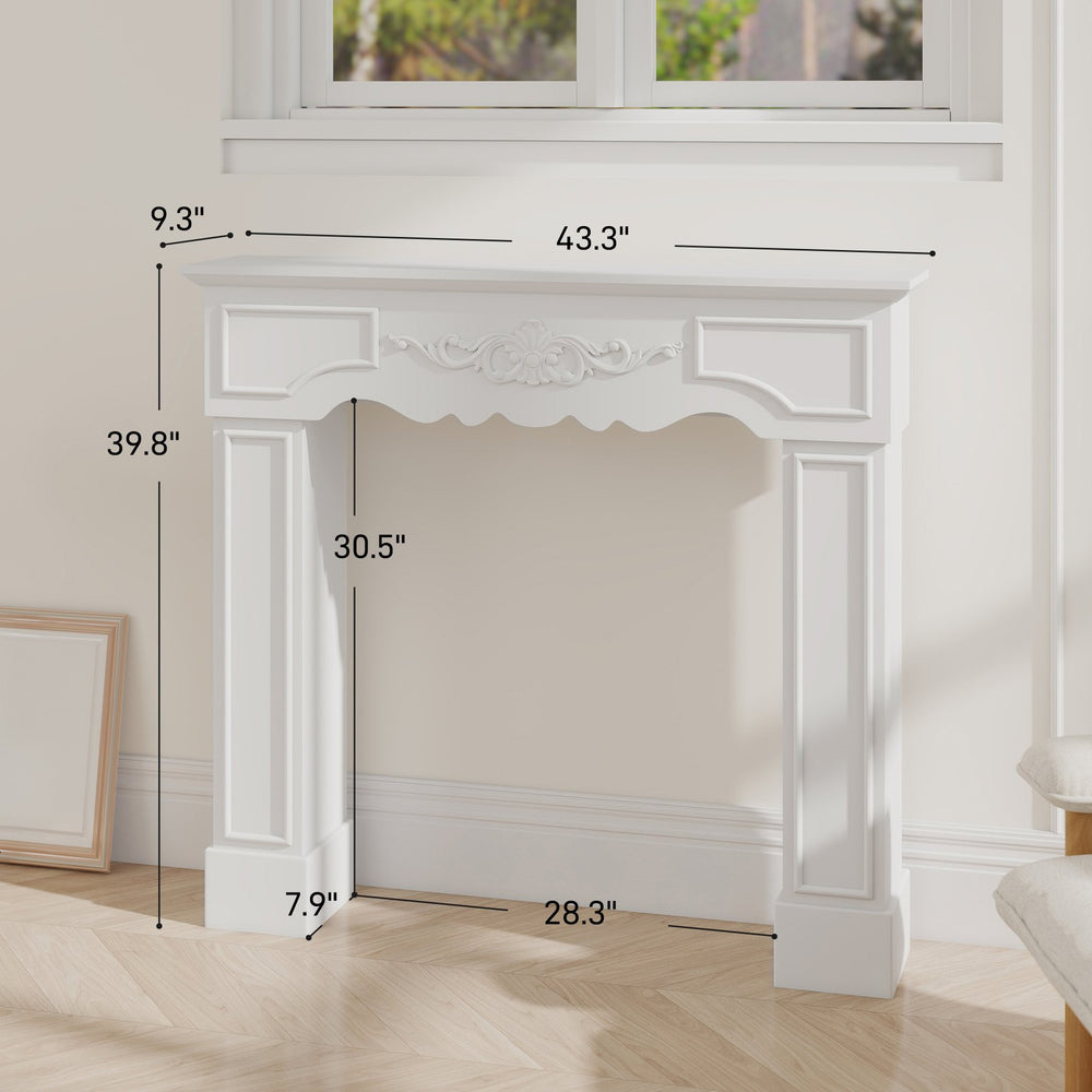 English Elm Fireplace Surround Freestanding Baroque White Wood Mdf Mantel Shelf Ornate Columns T3971P400628