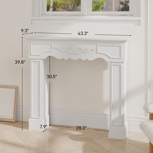 English Elm Fireplace Surround Freestanding Baroque White Wood Mdf Mantel Shelf Ornate Columns T3971P400628