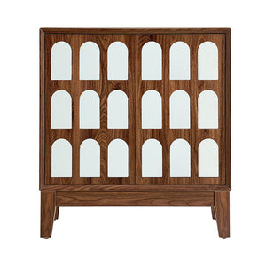 English Elm Double Door Cabinet Walnut Sideboard with Mirror-Style Accents, Removable Shelves & Solid Wood Legs W3417P388709