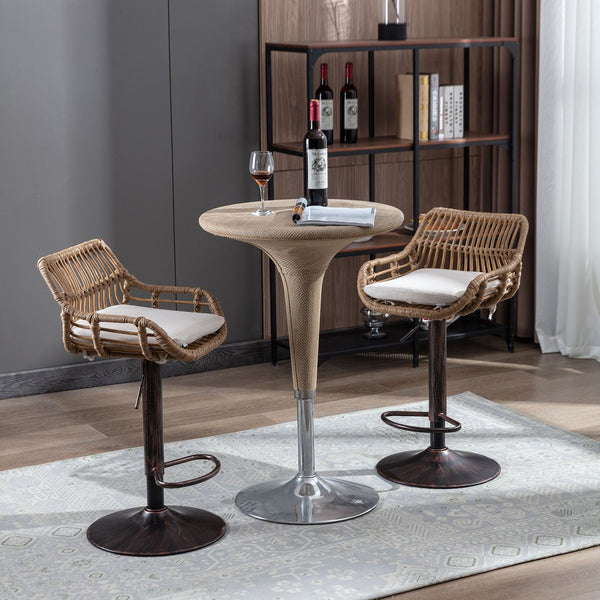 English Elm Modern Swivel Bar Stools Set of 2 Adjustable Counter Height Linen Seats 360° Rotation Vintage Gold W39594819