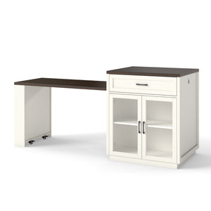 English Elm 83.1'' Extendable Kitchen Island Prep Station with Walnut Woodgrain and Built-in Power Hub W2557S00002