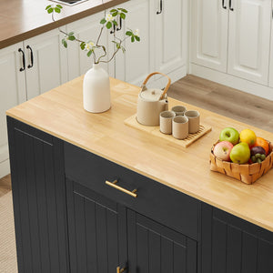 English Elm 53 Inch Large Kitchen Island With Hidden Trash Storage & Adjustable Shelves, Black & Oak Finish W1820P199483