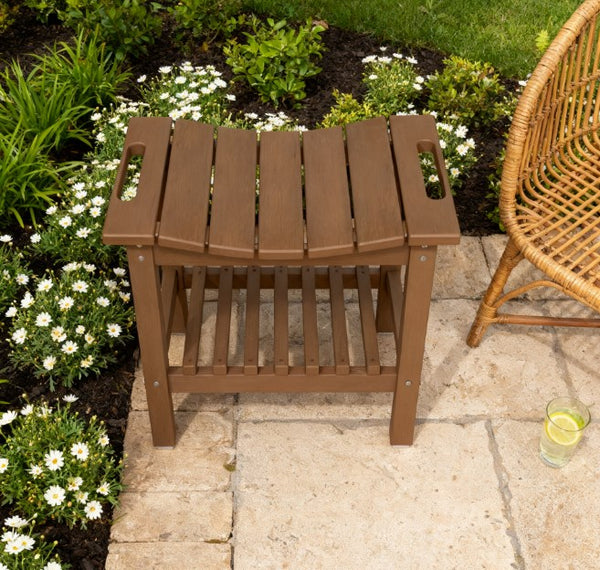 English Elm Shower Bench with Two Tier Storage Shelf Hdpe Wood Grain Finish for Bath or Poolside Brown T3971P417774