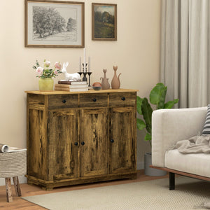 English Elm Homcom Rustic Brown Sideboard With Solid Wood Top, Ample Storage & Adjustable Shelves For Any Space W2225P229094