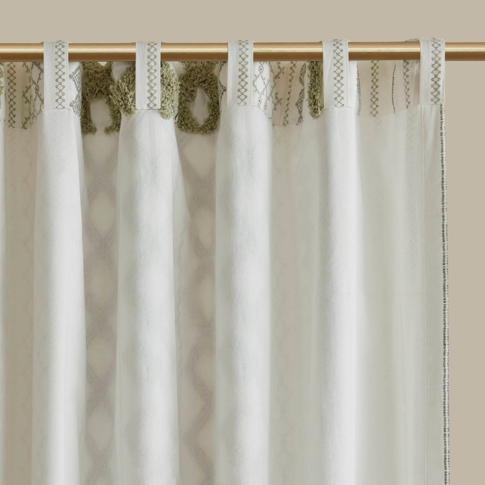 JLA Home INK+IVY - Cotton Imani Curtain Panel with Tufted Chenille Stripe, Geometric Print, Lined & OEKO-TEX Safe Green II40-1350