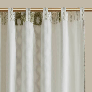 JLA Home INK+IVY - Cotton Imani Curtain Panel with Tufted Chenille Stripe, Geometric Print, Lined & OEKO-TEX Safe Green II40-1350