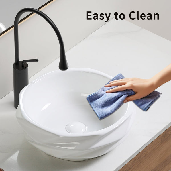 English Elm Round Diamond Quilted Ceramic Vessel Sink Gloss White Basin for Powder Rooms W3402P351192