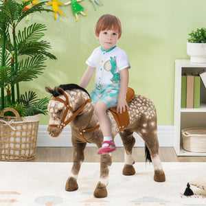 English Elm Qaba Plush Ride on Pony Toy with Saddle Stirrups and Neighing Sound for Kids W2225P249773