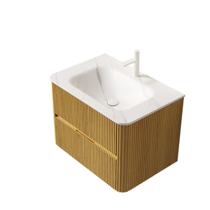 English Elm 30" Carrara Sintered Stone Integrated Vanity Basin Seamless Marble Look Bathroom Sink W2615P369887