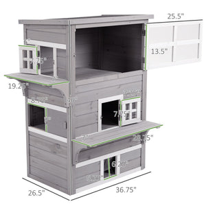 English Elm Pawhut 3-Story Cat House - Cozy Multi-Level Feral Shelter With Escape Doors, Jumping Platforms, Grey W2225P200611-GIGA