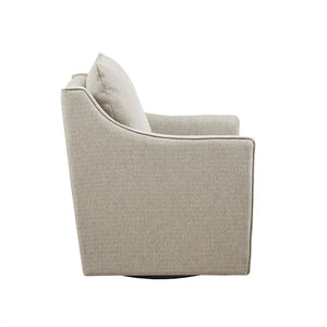 English Elm Swivel Armchair by Martha Stewart Bedford Collection in Natural Polyester — Piped Arms, 360° Comfort, Durable Fabric, Removable Cushions, No Assembly Needed B035P148423