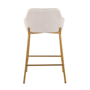 English Elm Contemporary Gold Metal and Cream Upholstered Counter Stools for Kitchen Islands Set B202S00037