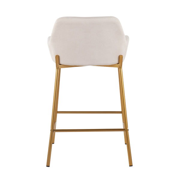 English Elm Contemporary Gold Metal and Cream Upholstered Counter Stools for Kitchen Islands Set B202S00037