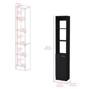 English Elm Linen Cabinet Marion Black — Slim Engineered Wood Bathroom Storage with Open Shelves & Concealed Door (46.1" L) B092P191188