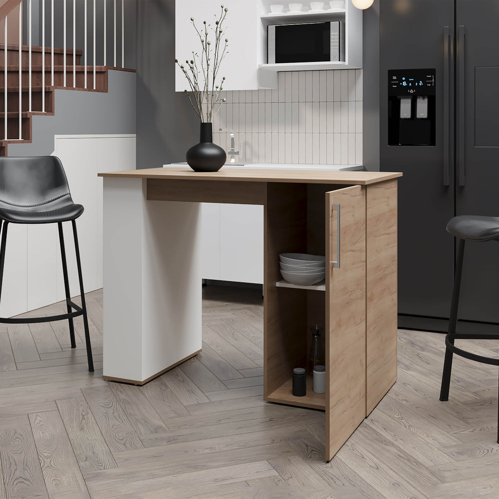 English Elm Alder Multifunctional Bar Kitchen Island with Hidden Storage Shelf, Compact White/Macadamia Finish B092P309169