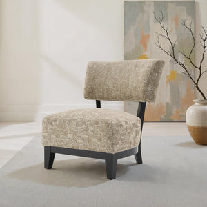 English Elm Contemporary Sculpted Barrel-Back Arm Chair with Smooth Casters, Neutral Textured Upholstery, Stylish Accent Seating Beige 38 L x 29 W x 35 H B2741P401404