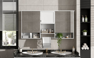 English Elm 55 Inch Wall Mount Medicine Cabinet Dual Mirrored Doors Soft Close Bathroom Vanity Storage N710P401336K