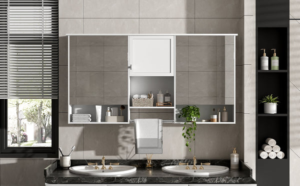 English Elm 55 Inch Wall Mount Medicine Cabinet Dual Mirrored Doors Soft Close Bathroom Vanity Storage N710P401336K