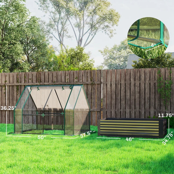 English Elm 2-in-1 Galvanized Steel Raised Garden Bed with Pe Greenhouse Cover for Year Round Growing Clear,Dark Gray T3971P455721