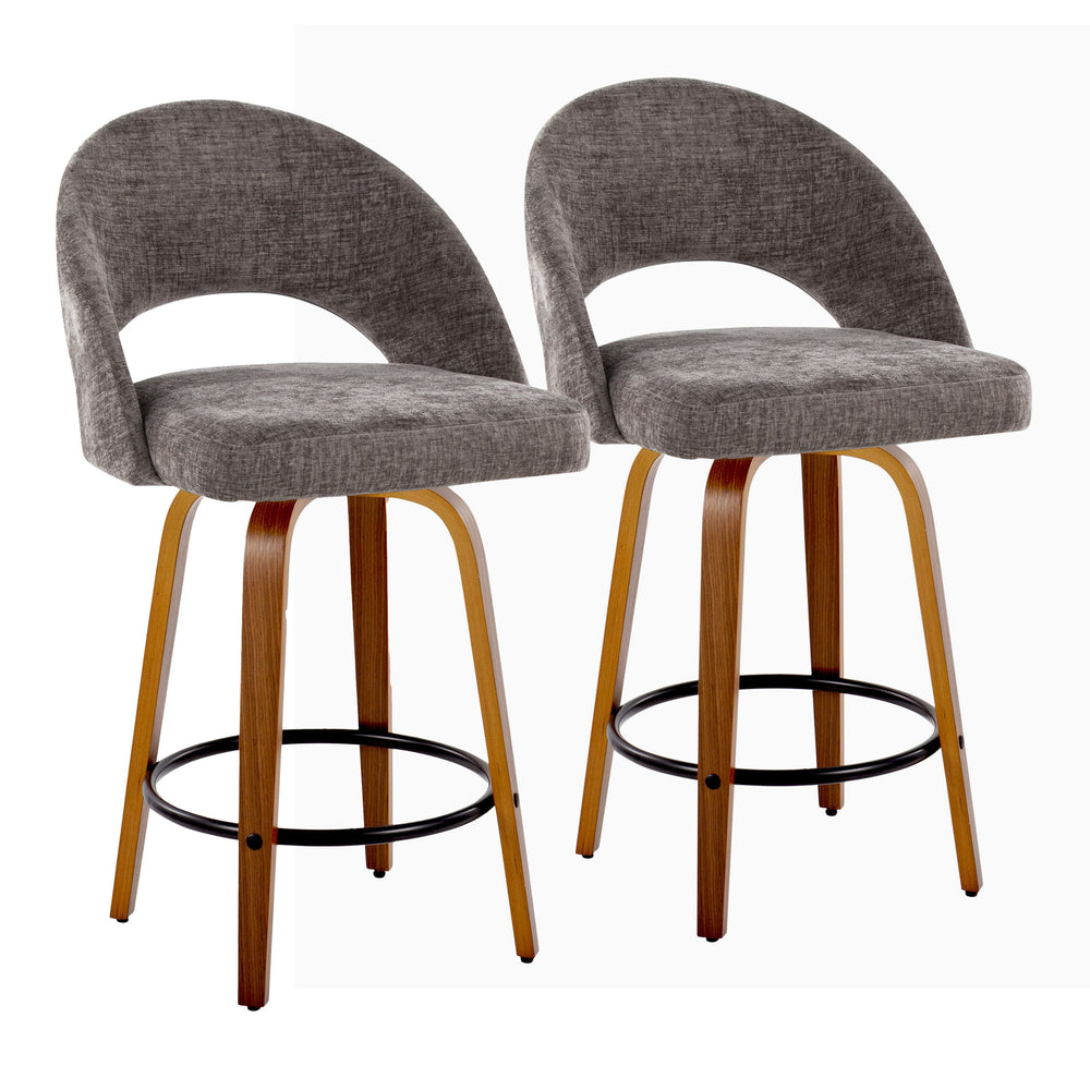 English Elm Fixed-height Swivel Counterstools Faux Leather Padded Seat Chrome Footrest Set of 2 B202S01843