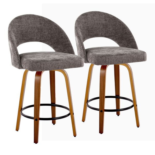 English Elm Fixed-height Swivel Counterstools Faux Leather Padded Seat Chrome Footrest Set of 2 B202S01843