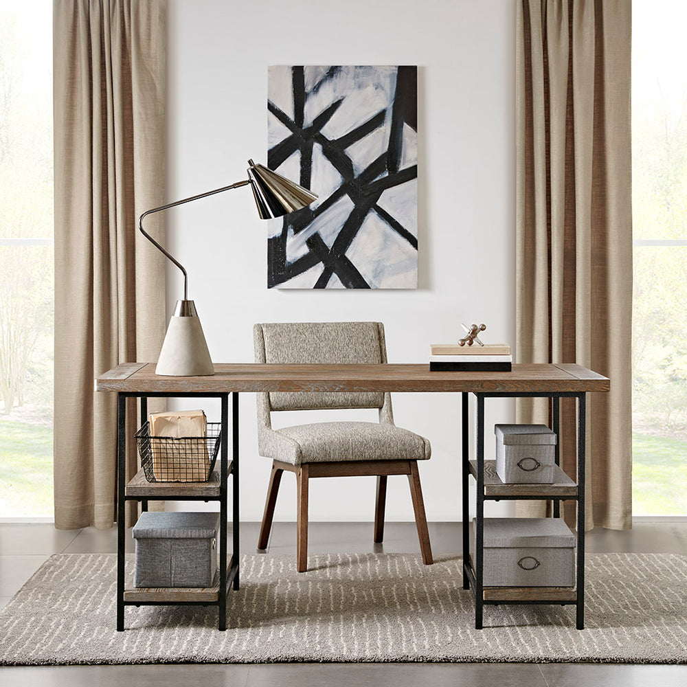 JLA Home Madison Park - Desk Industrial Metal & Hardwood Accent Desk with Spacious Surface, Side Shelving & Durable Build FPF17-0188